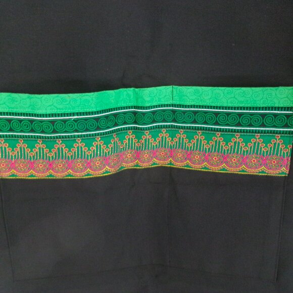 New Black Batik Green Gold Metallic Fuchsia Pink Over the Head Apron Pockets - Picture 7 of 12